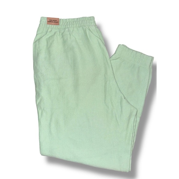Mint Green Corduroy High Waist Campus Joggers Casual Comfy Pants - Picture 1 of 7